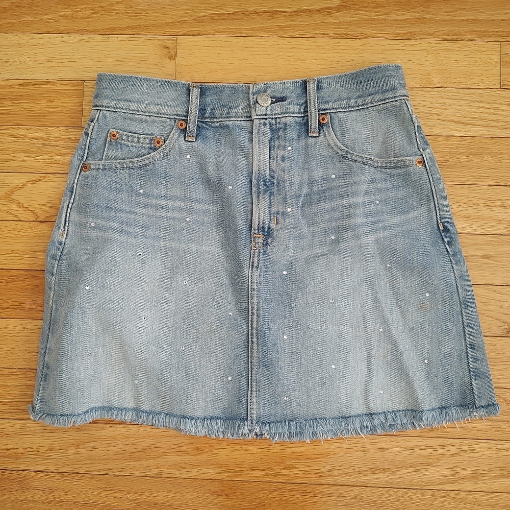 GAP sequin Icon denim mini skirt 26 2 - Picture 1 of 4